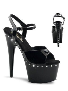 Pleaser Adore 709LS Black Heels with Rhinestones